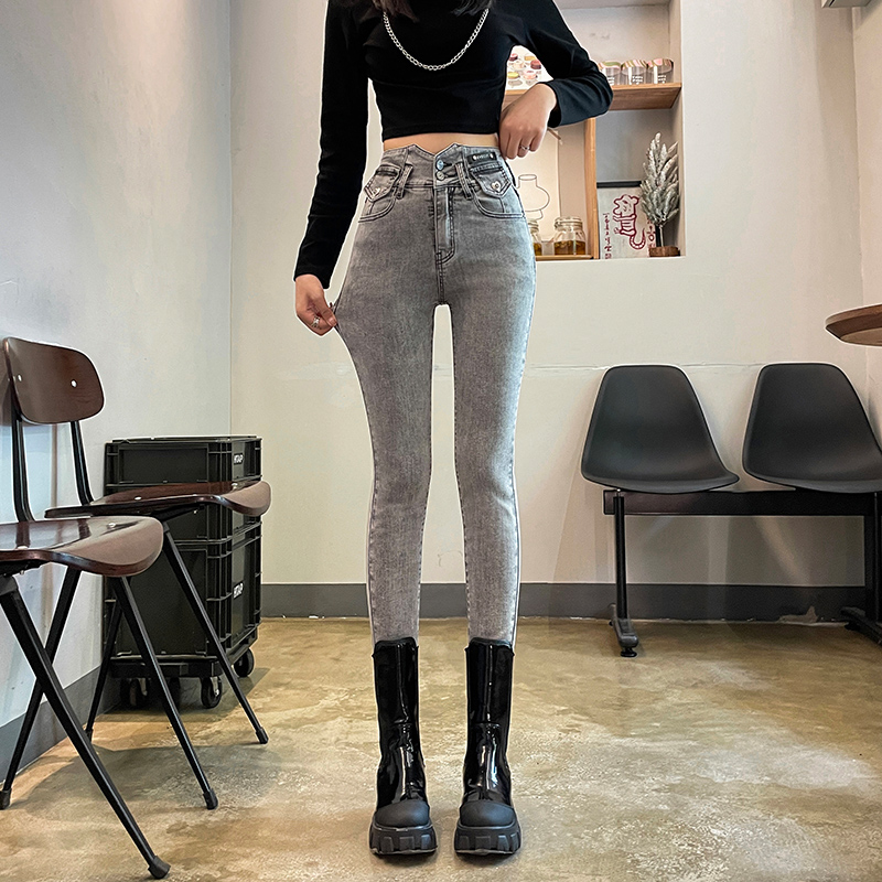 實拍2023秋季時尚潮流修身高腰顯瘦美式復古牛仔褲女