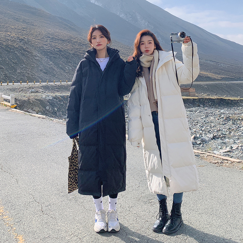 Long knee-to-ankle down-padded jacket for women in winter 2023 new thickened hooded loose-fitting street-level cotton-padded jacket