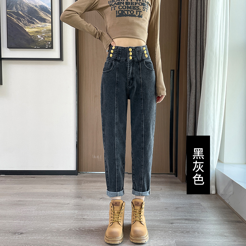 實拍2023秋季時尚潮流老爹褲美式復古牛仔褲女