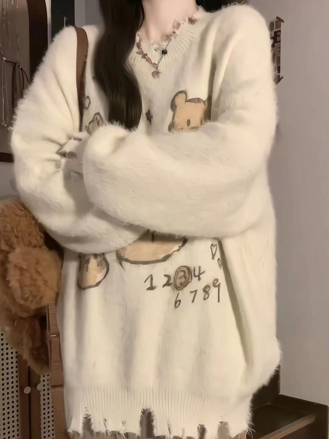 奶呼呼慵懶風毛衣外套女秋冬日系寬鬆軟糯設計感破壞感針織衫上衣