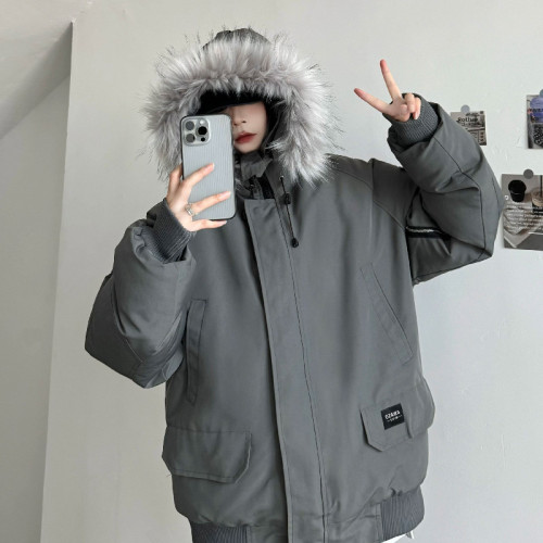 Real shot #American high-end workwear cotton jacket for women  new style hooded removable large fur collar to overcome the trend