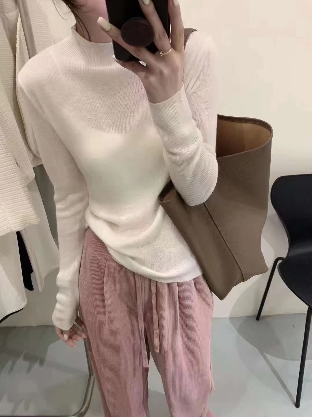 半高領純色羊毛衫打底衫女2023秋季修身高級感洋氣百搭顯瘦毛衣潮