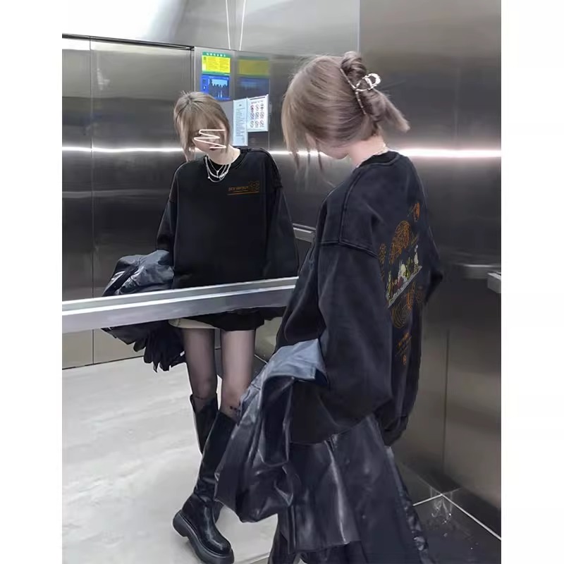 純棉華棉復牛奶絲秋冬薄款320克加絨420克水洗做舊復古衛衣女
