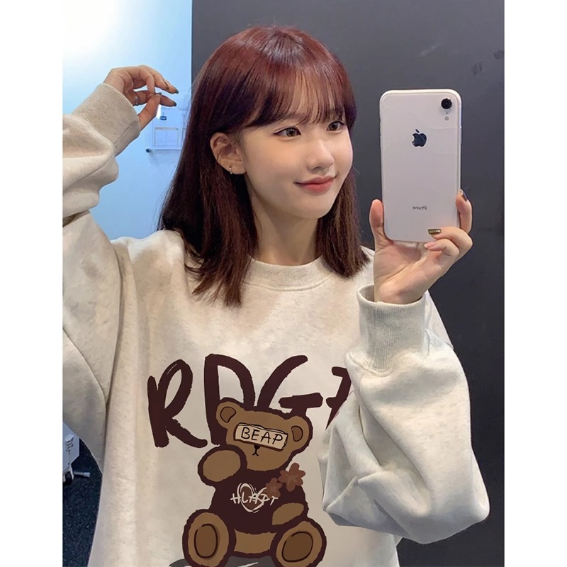 CVC棉面華棉復牛奶絲秋冬薄款300克加絨400克印花圓領衛衣女