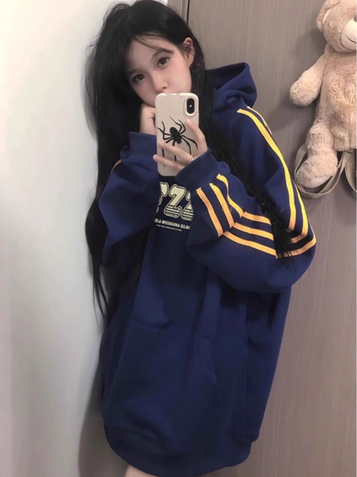華棉複合牛奶絲秋冬薄款300克加絨400克印花三條槓連帽衛衣女