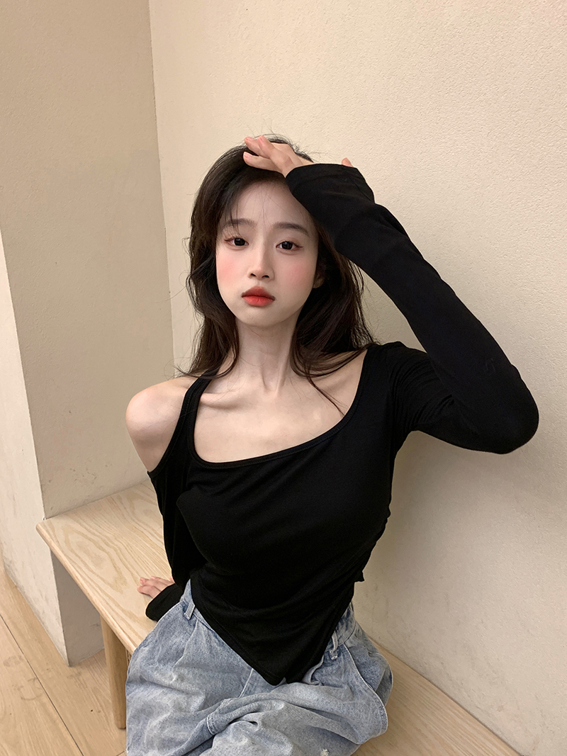Real shot ~ Hot girl wearing pure lust style inside and outside wearing Internet celebrity slimming long-sleeved T-shirt