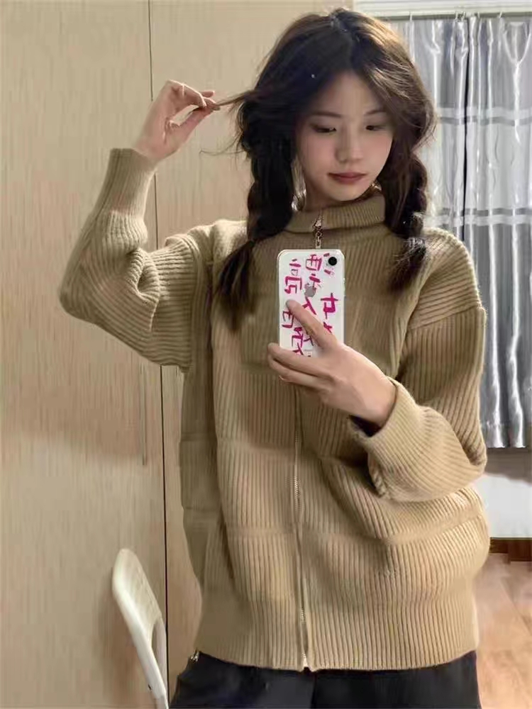 韓國東大門2023秋冬新款時尚設計感立領雙頭拉鏈休閒長袖外套女