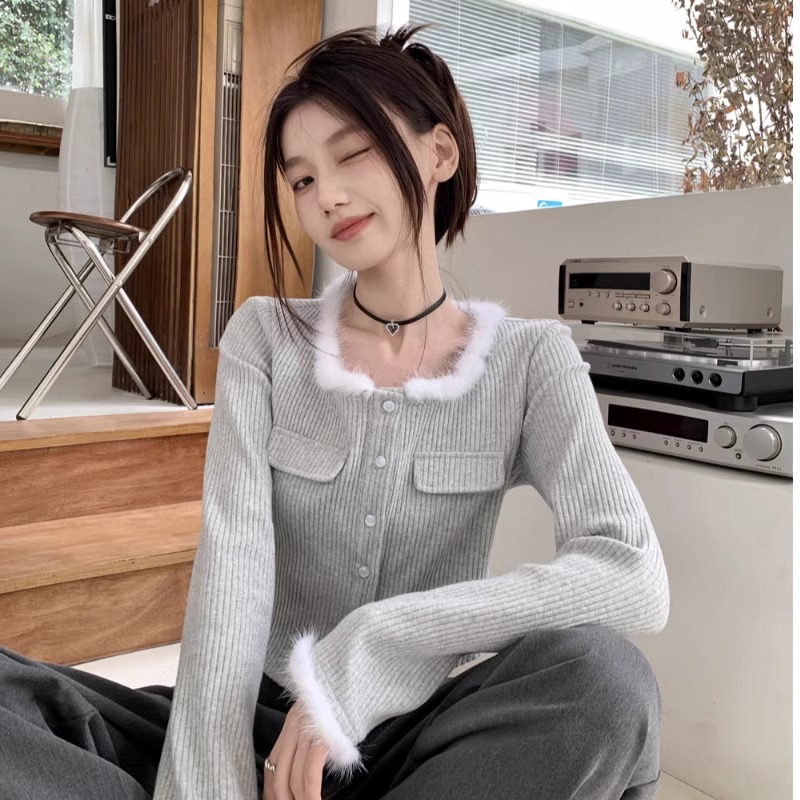 春秋新款設計感小眾毛邊拼接百搭T恤女修身顯瘦長袖辣妹上衣潮
