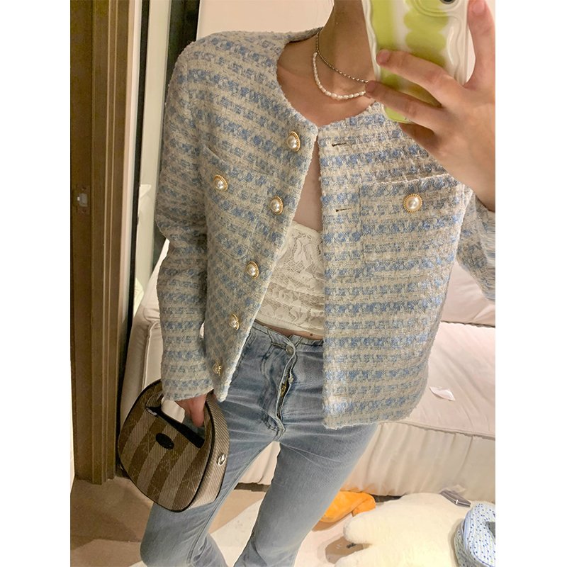 Xiaoxiangfeng lining spring and autumn French coat for women, niche short top for women