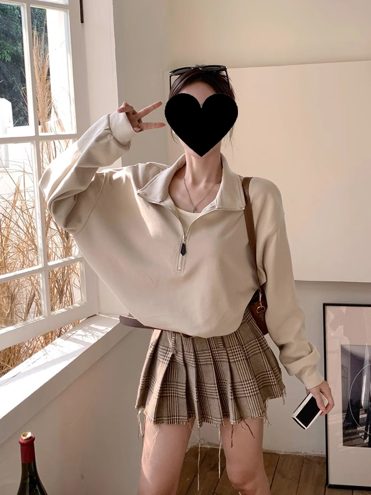 半拉鏈女士衛衣2023新款秋款無帽假兩件長袖高級感寬鬆設計感上衣