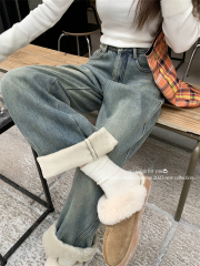 Photographed ~ American retro lined and thick women's high-waisted slimming straight-leg wide-leg floor-length pants