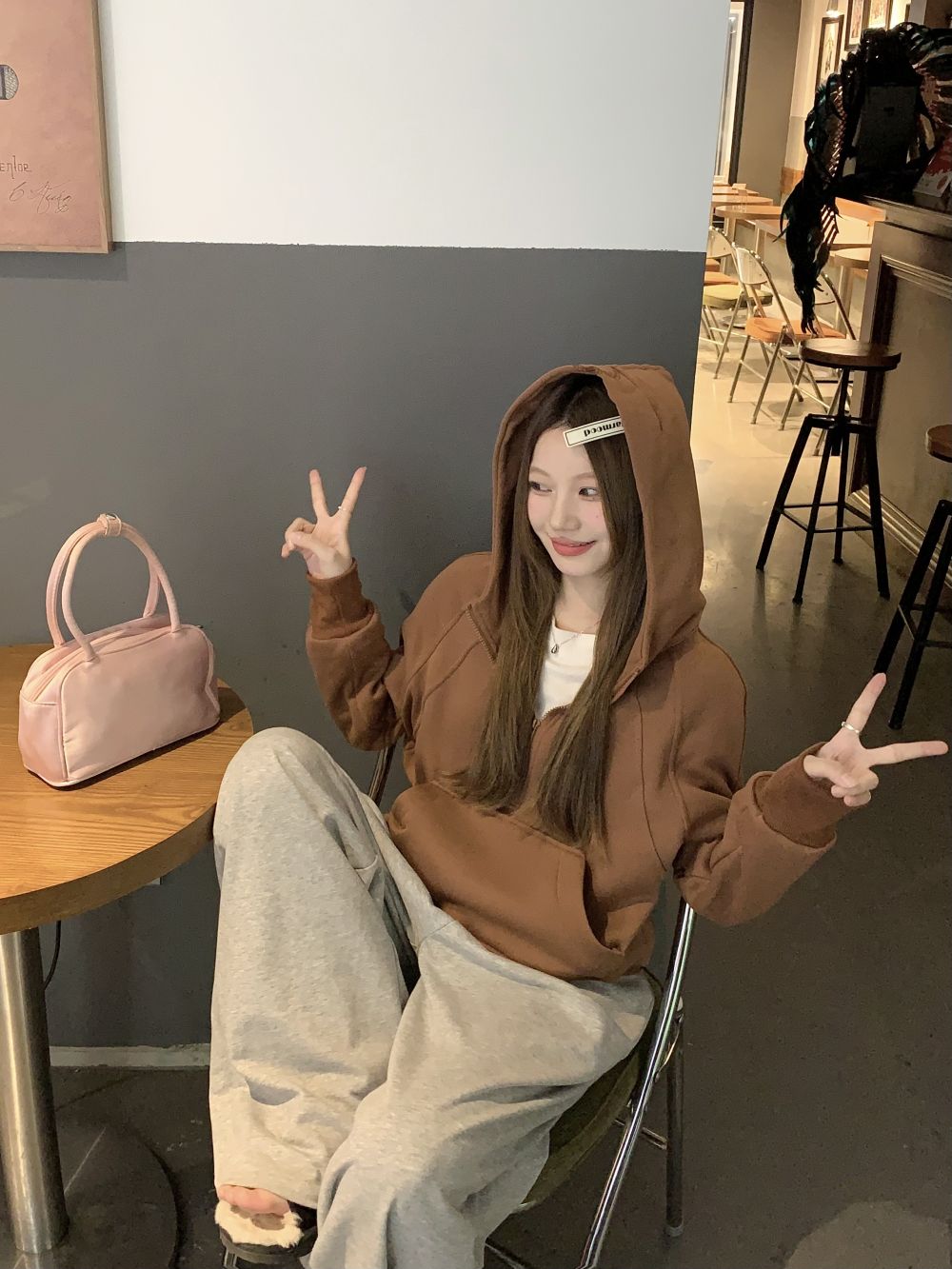 實拍三標齊加絨半拉鏈連帽衛衣女冬大口袋短款套頭上衣