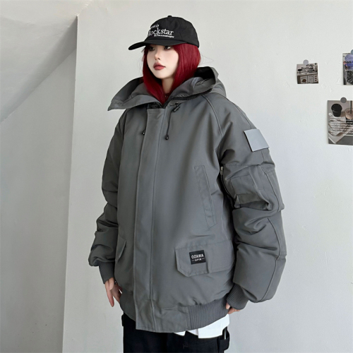 Real shot #American high-end workwear cotton jacket for women  new style hooded removable large fur collar to overcome the trend