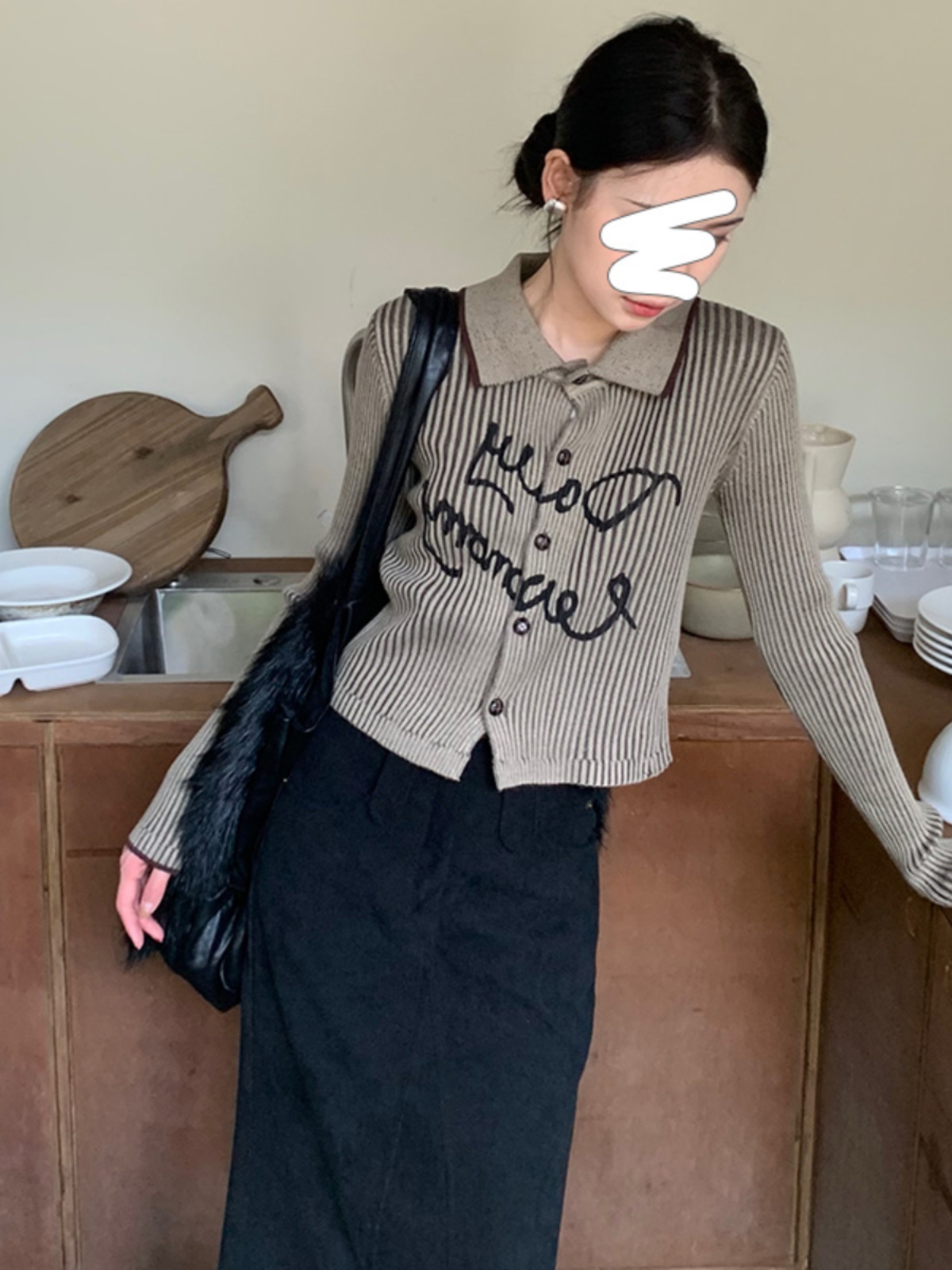 Polo領條紋針織開衫外套女初秋季2023新款小衫溫柔氛圍感短款上衣