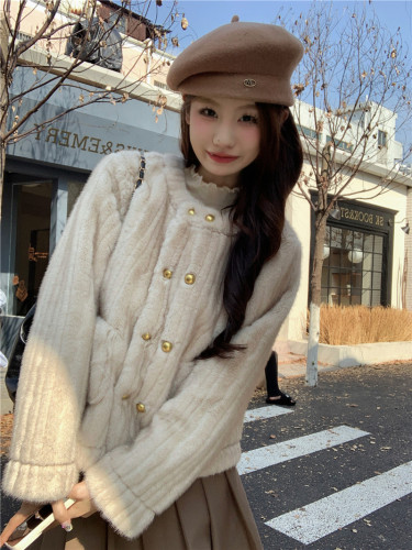 Actual shot of new winter Korean style imitation mink fur all-in-one warm jacket with design