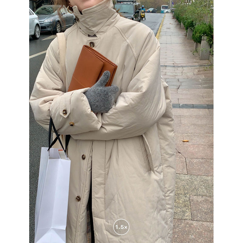Real shot of lapel padded cotton coat for women 2023 autumn and winter new thickened loose casual long coat coat and cotton coat