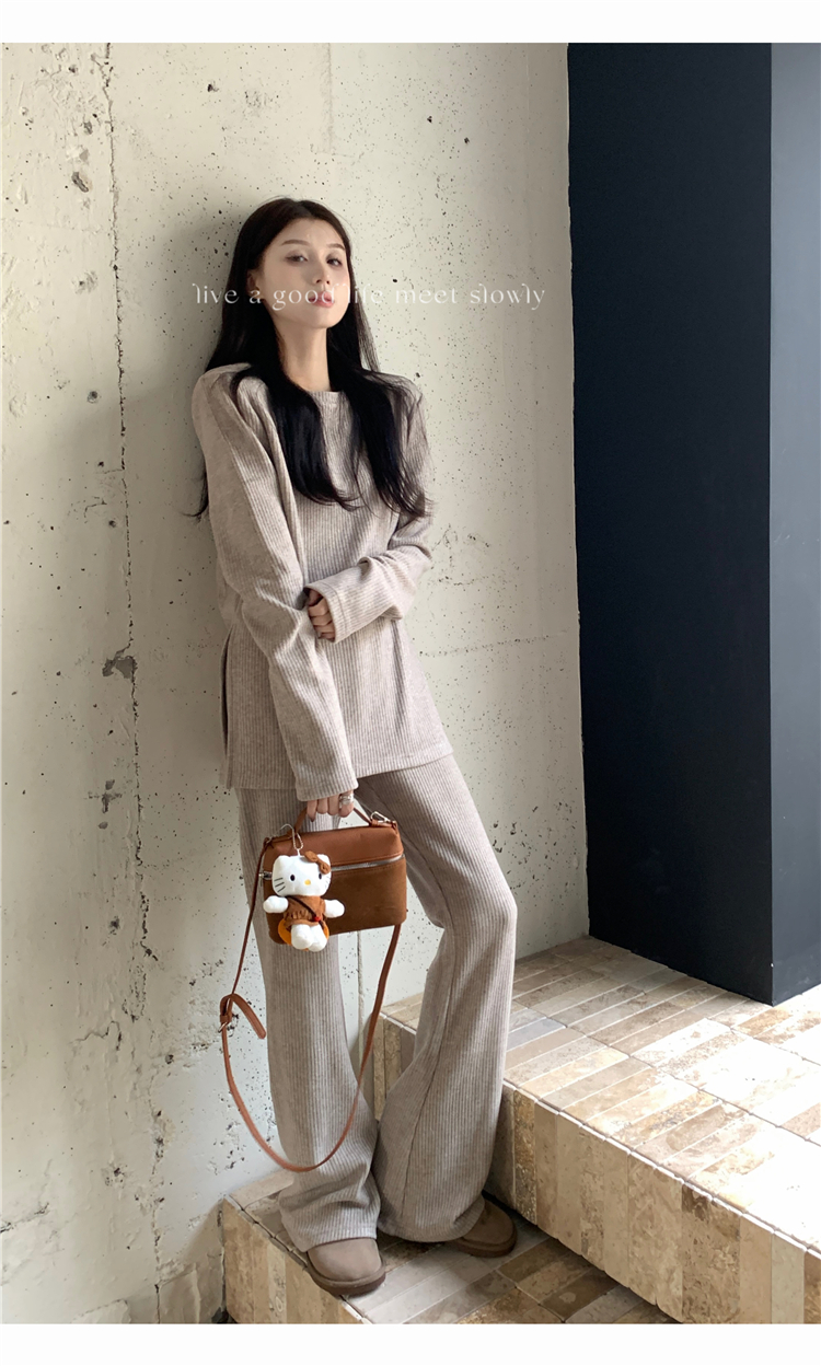 實拍~lp慵懶氣質懶人套裝墊肩上衣/垂感長褲休閒褲女秋兩件套
