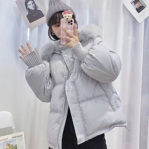  Autumn and Winter Korean Style Loose Down Cotton Jacket Women's Short Style Small Big Fur Collar Cotton Jacket Thickened Jacket