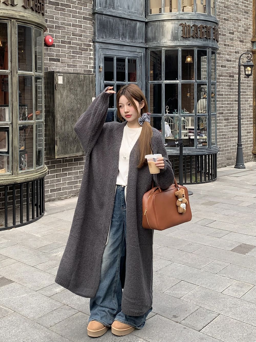 實拍三標齊慵懶復古法式長款開衫毛衣外套女