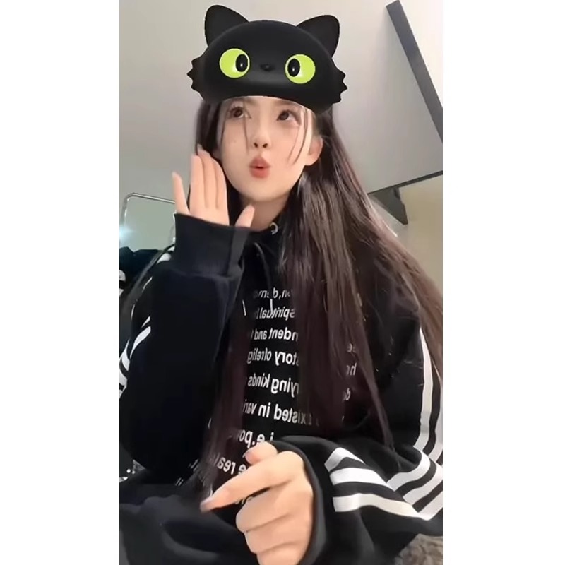華棉複合牛奶絲秋冬薄款300克加絨400克印花三條槓連帽衛衣女