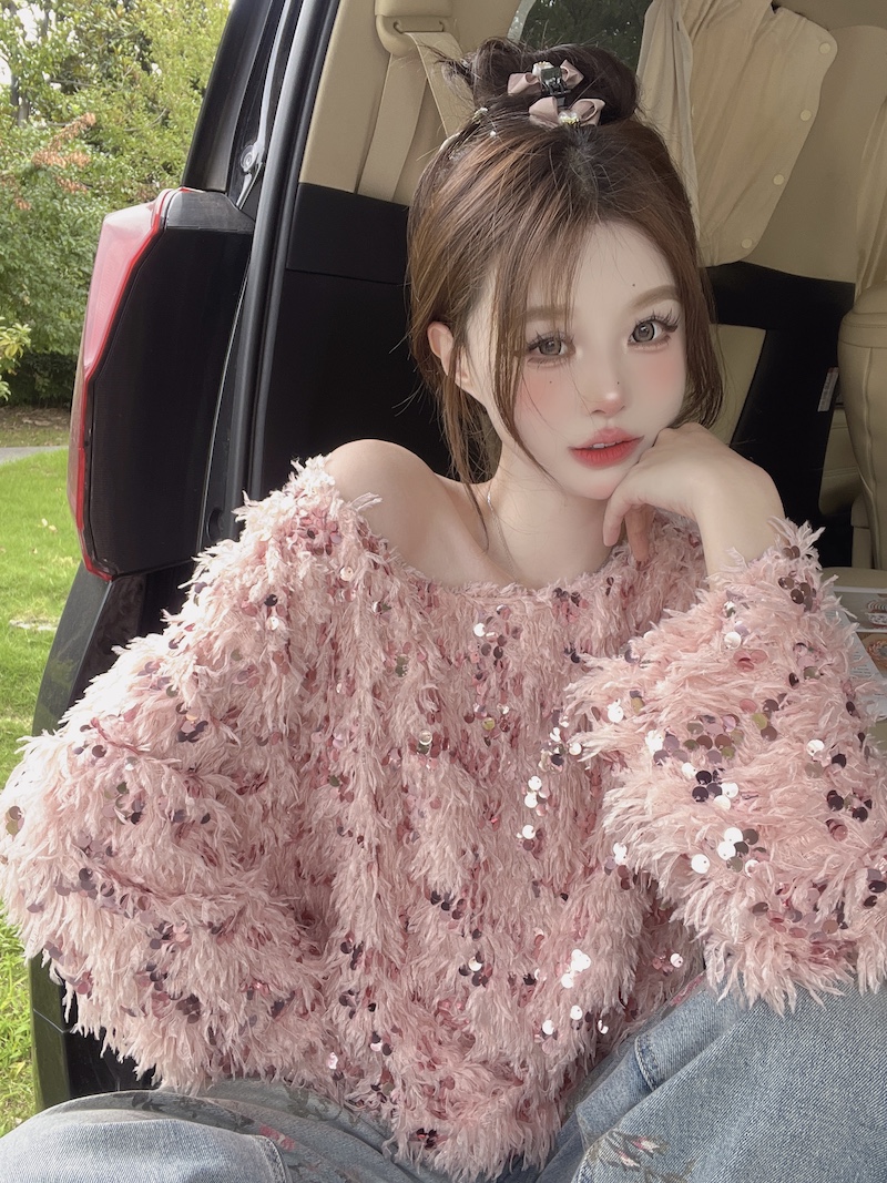實拍 BlingBling亮片羽毛毛衣女秋冬高級感小眾設計感上衣