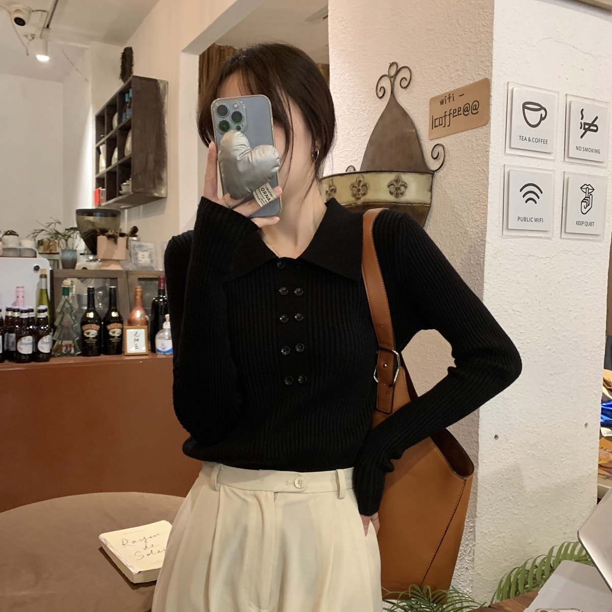 Polo collar soft waxy sweater to wear with autumn clothes for women 2023 new style temperament bottoming sweater unique and chic top