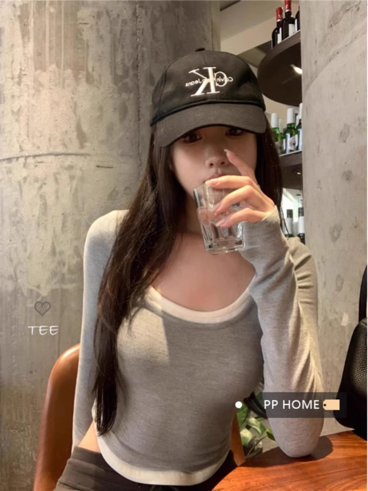 甜欲修身~基礎百搭假兩件磨毛上衣秋季修身短款內搭打底衫