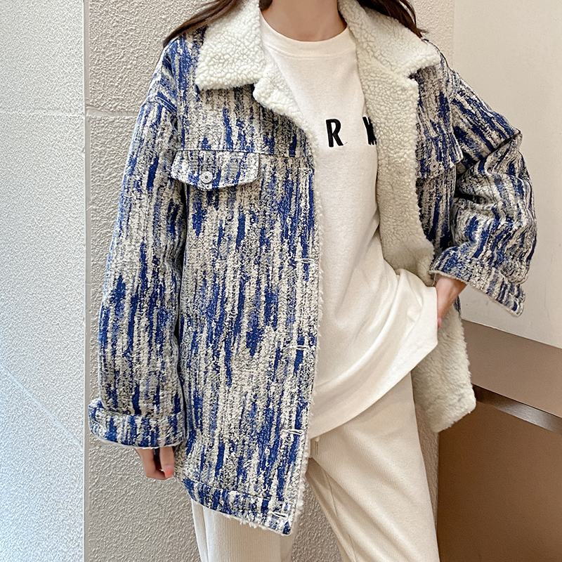 實拍~扎染棉服女秋冬新款復古寬鬆染牛仔外套加絨加厚棉衣潮