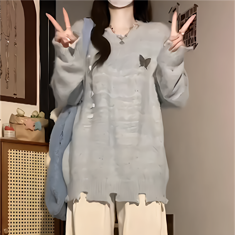 慵懶風簡約加厚水貂絨針織上衣女韓版學院風套頭寬鬆百搭毛衣外穿