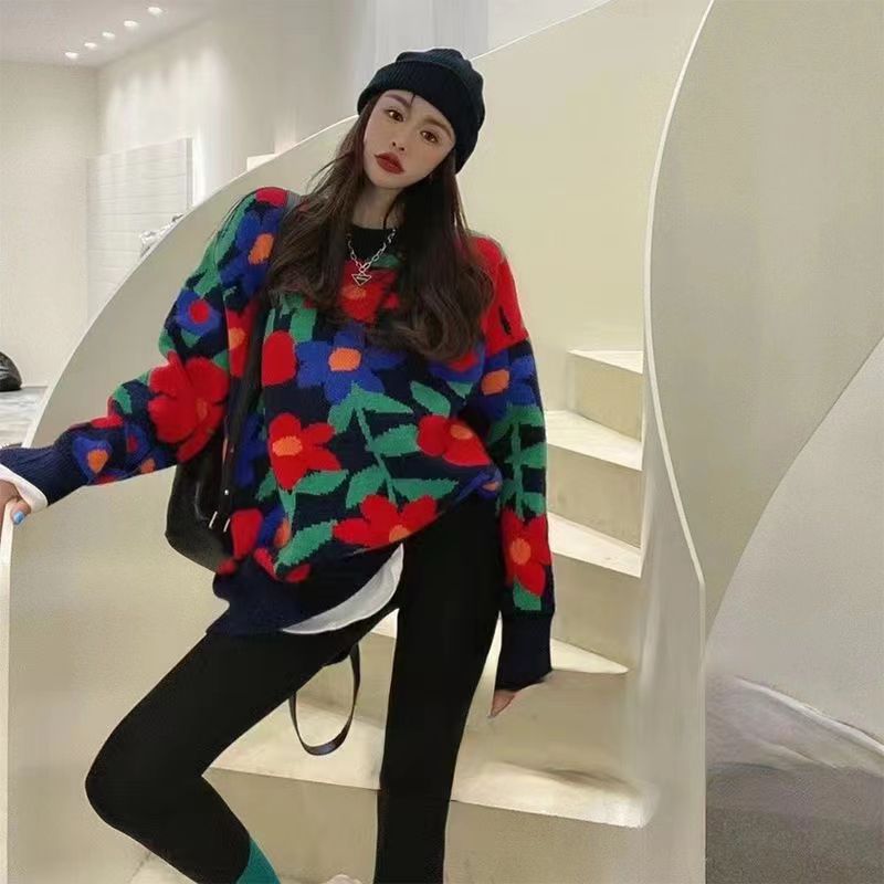 秋冬季新款寬鬆設計感加厚毛衣女時尚慵懶風中長款打底針織衫上衣