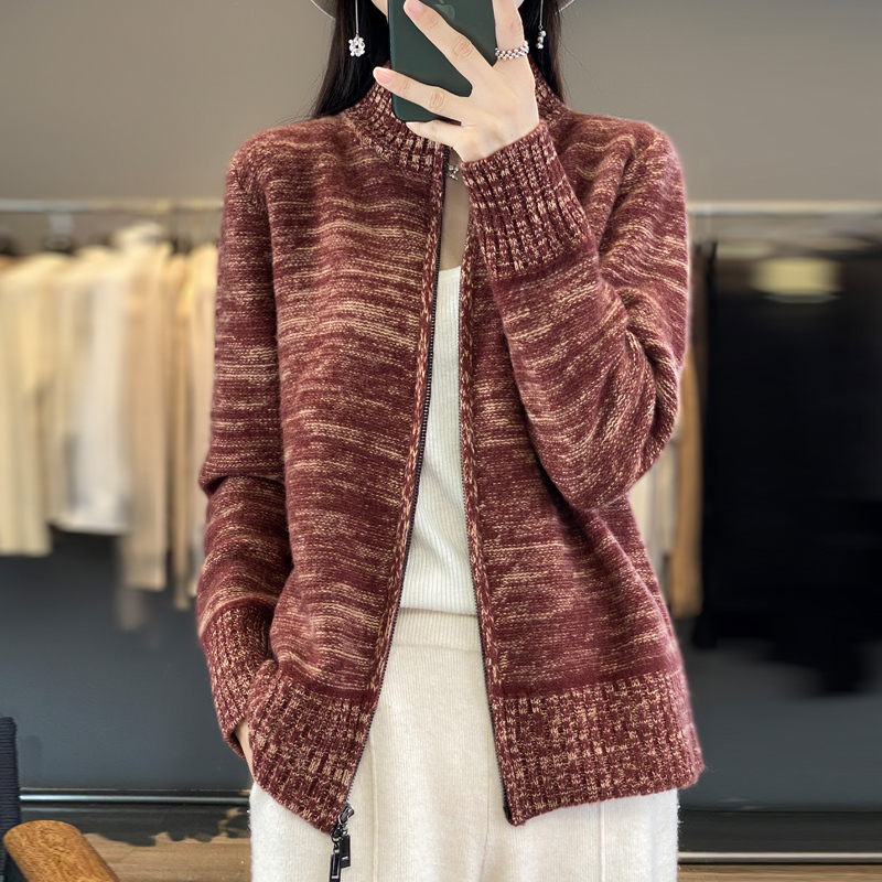秋冬新款短款加厚羊絨開衫女韓版短款氣質拉鏈毛衣外套針織衫上衣