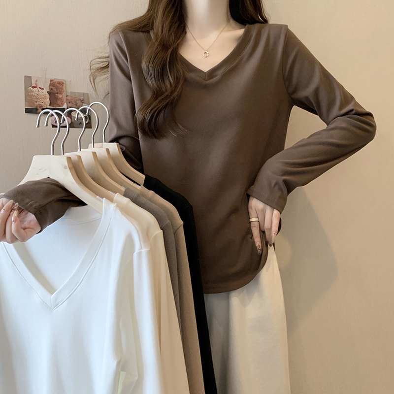 Actual shot of the new autumn and winter 2023 fat mm, versatile, stylish and careful, thickened and warm, right shoulder long-sleeved bottoming shirt T-shirt