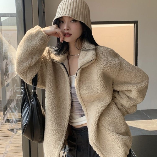 2023 new winter thickened high-end grained lamb wool coat imitation lamb wool coat for women