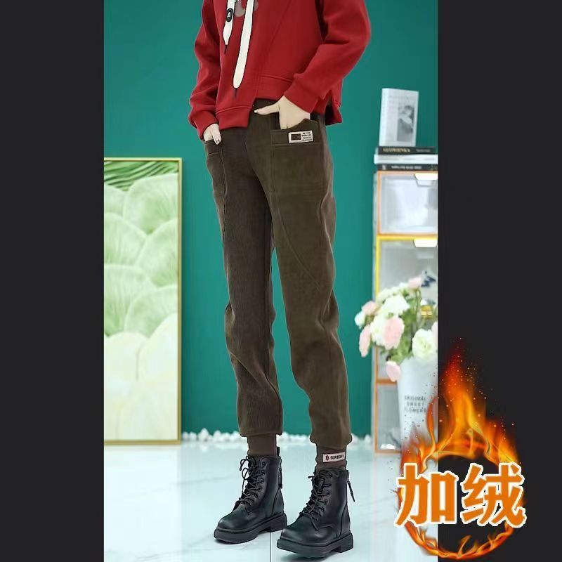 加絨加厚衛褲女2023新款秋冬季顯瘦高腰休閒褲寬鬆褲運動女士褲子