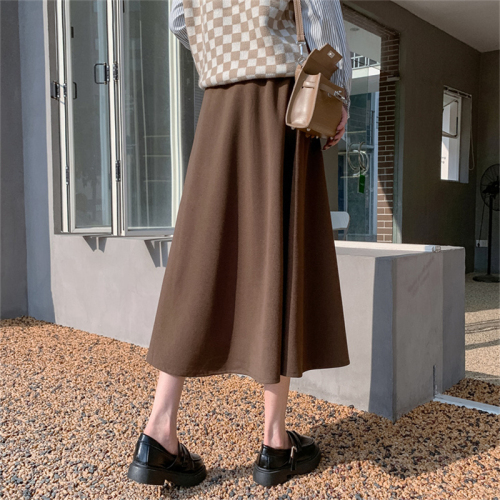 French black woolen skirt for women autumn and winter high waist a line mid-length skirt umbrella skirt winter petite