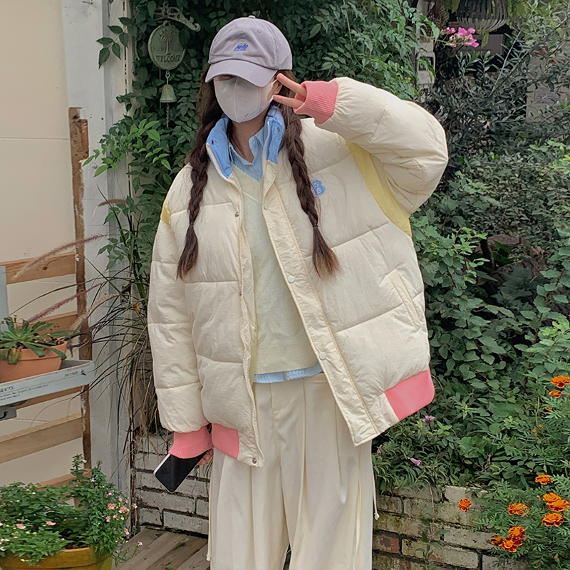 Real shot of women's cotton coat, Korean style short bread coat, small person, large size, Hong Kong style loose down jacket, student fat MM