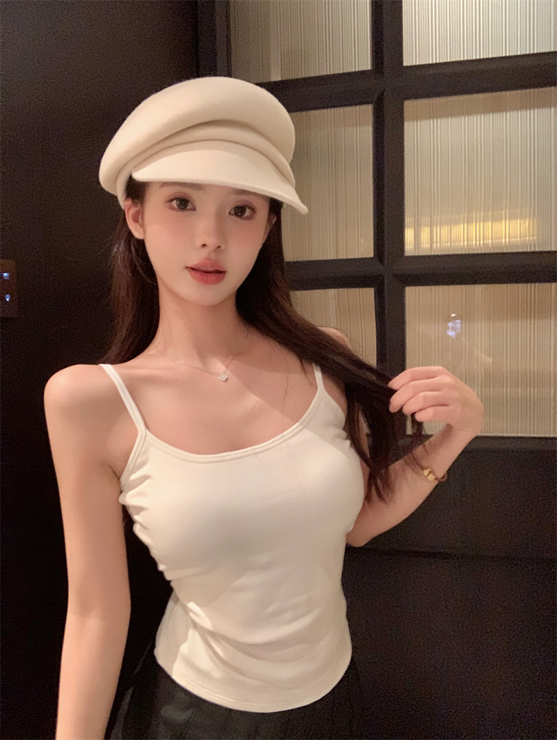 實拍~簡約百搭基礎小吊帶免穿文胸磨毛加厚秋冬保暖打底背心