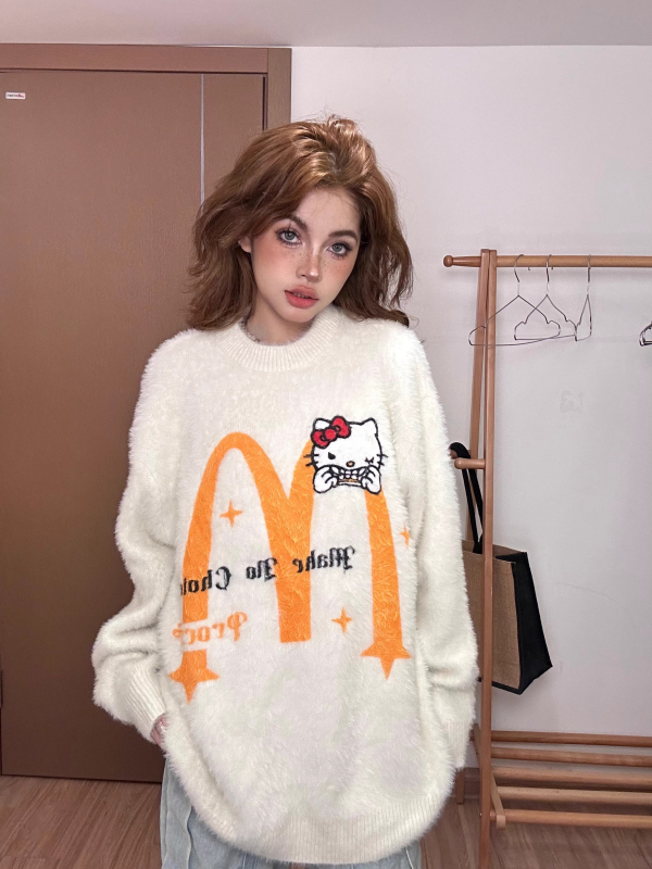 BANGU ***官方秋冬凱蒂貓毛衣衛衣男女情侶寬鬆潮牌百搭