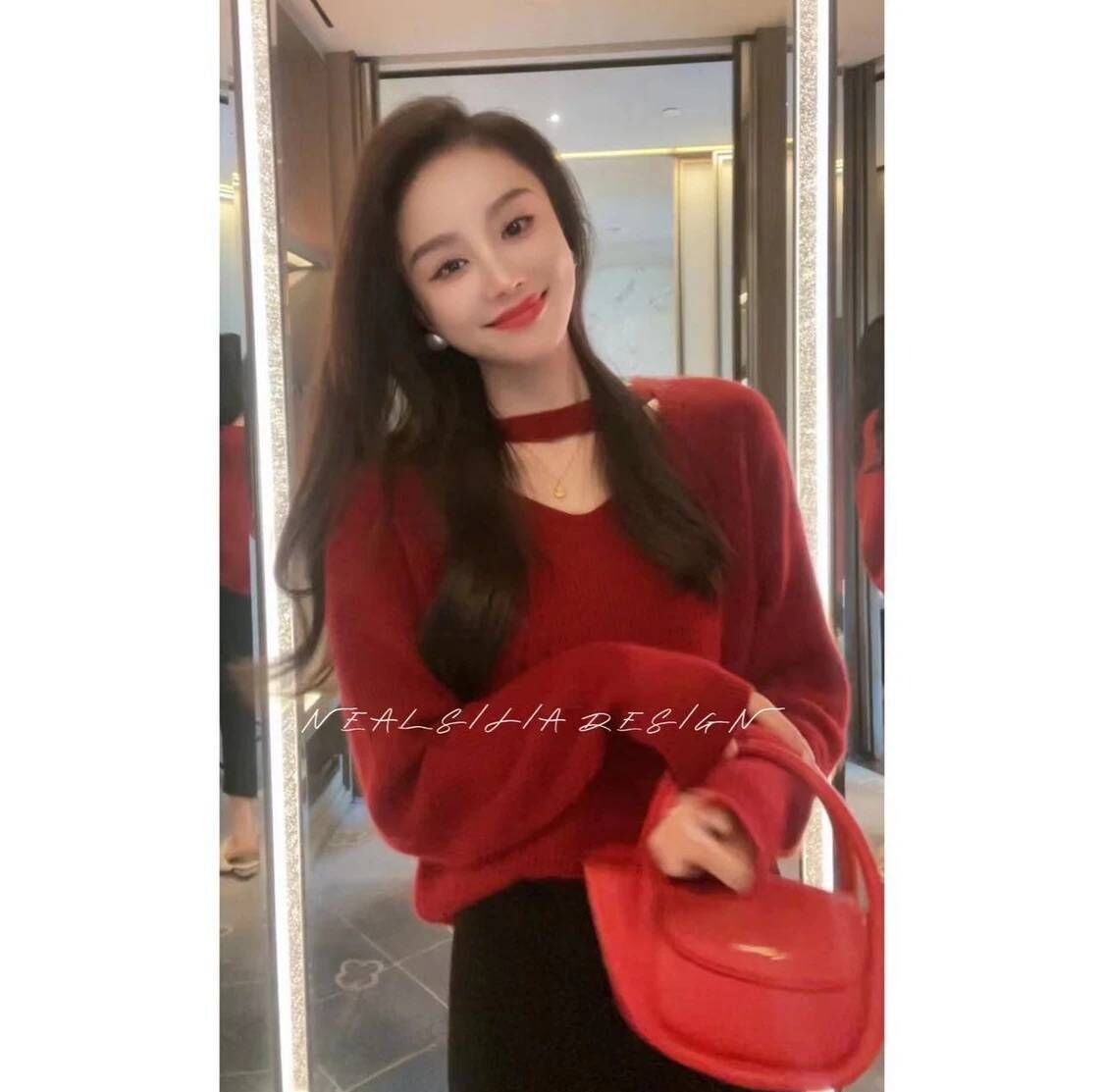 艾文有品-瑪麗蓮綿羊毛＋兔毛針織衫 高端氣質v領毛衣女