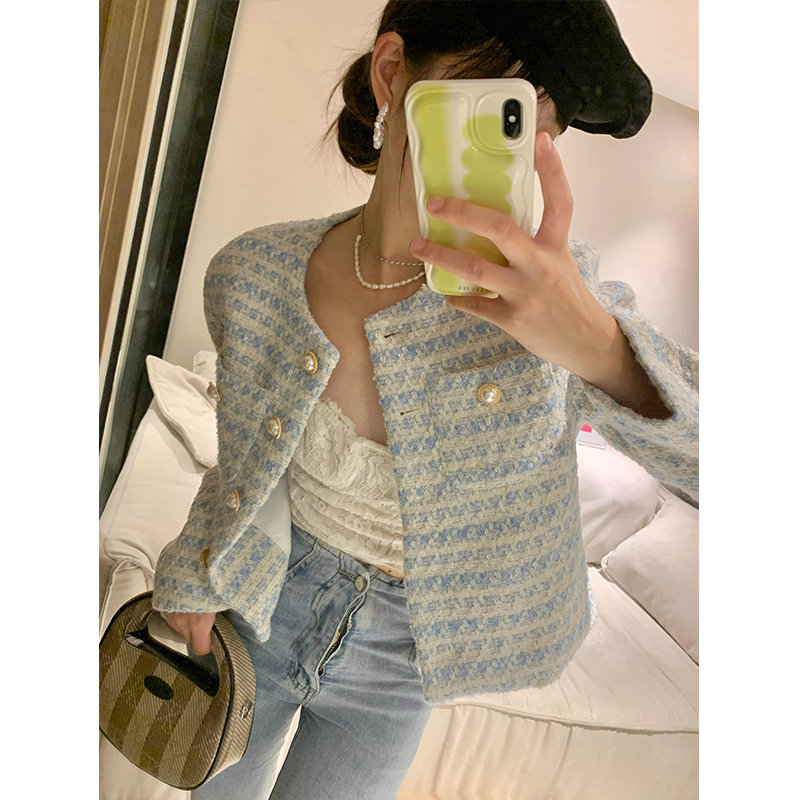 French fashion temperament, small fragrance, lining, spring and autumn French coat for women, niche short tops for women