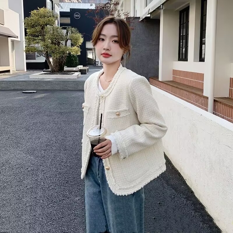 French style small fragrant jacket for women, versatile autumn and winter 2023 new design tweed casual short top