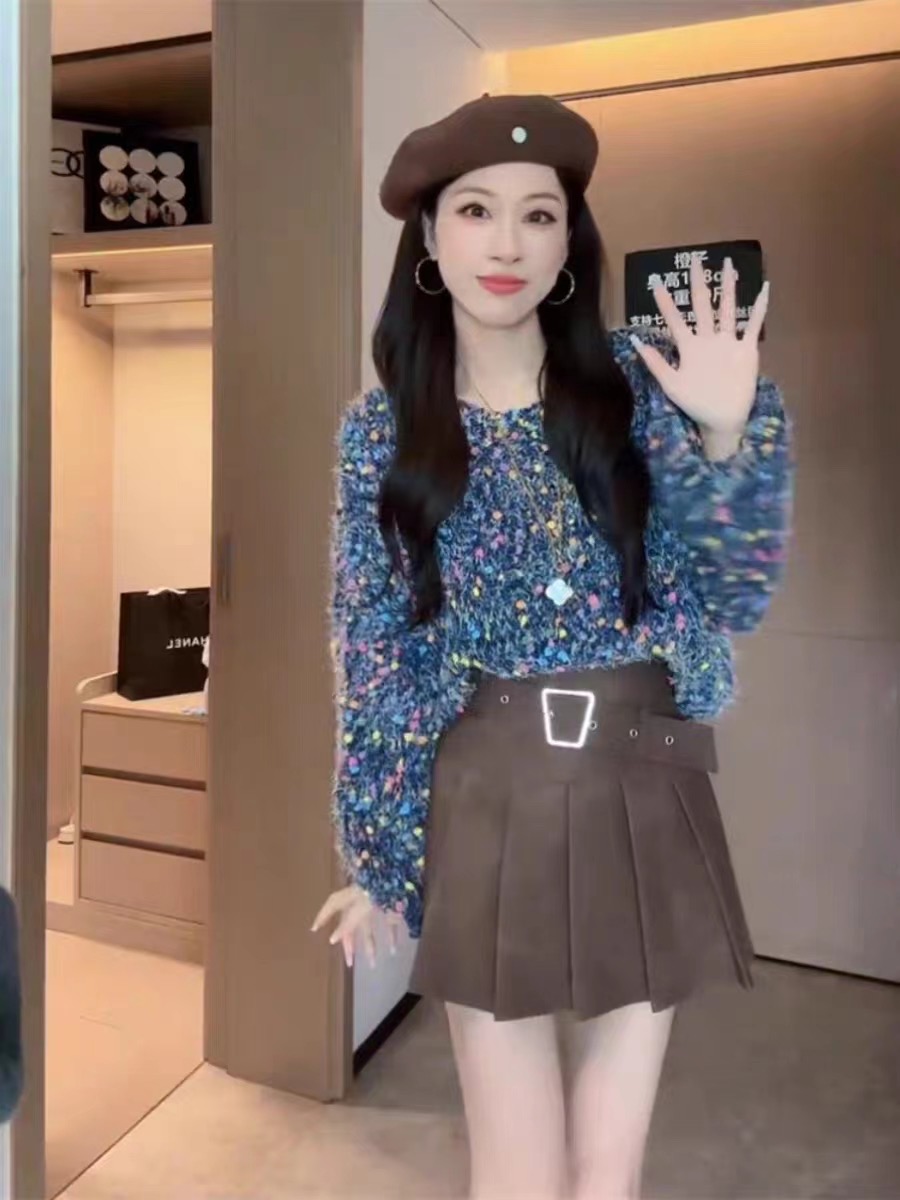 彩色波點圈圈軟糯短款毛衣女秋冬季2023新款高級感慵懶針織衫上衣