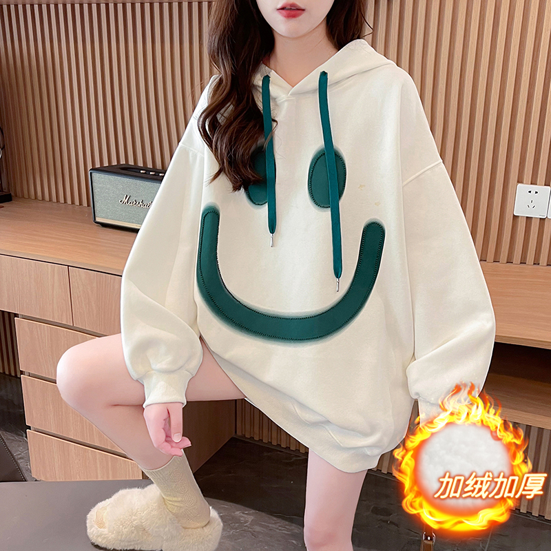實拍-冬裝純棉華棉複合銀狐絨 | 後包領 | 中長款發泡衛衣女