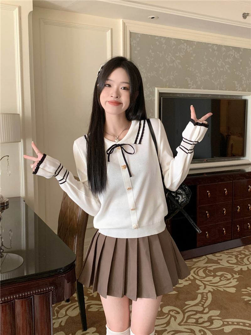 實拍 小香風娃娃領毛衣女秋冬新款長袖修身針織打底衫上衣