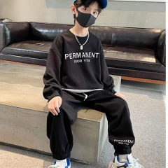 6535 Cotton Fish Scale Children's Sweatshirt Set Top and Bottom 100% Loose Fit Medium and Large Kids Versatile Round Neck