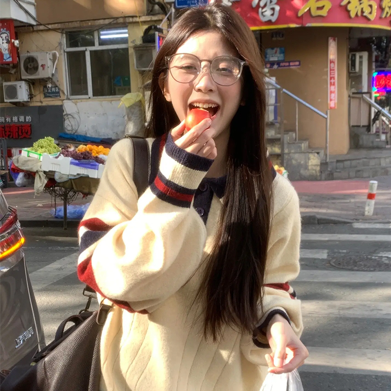 高級感超好看慵懶學院風外穿套頭針織毛衣女秋冬季2023新款小個子