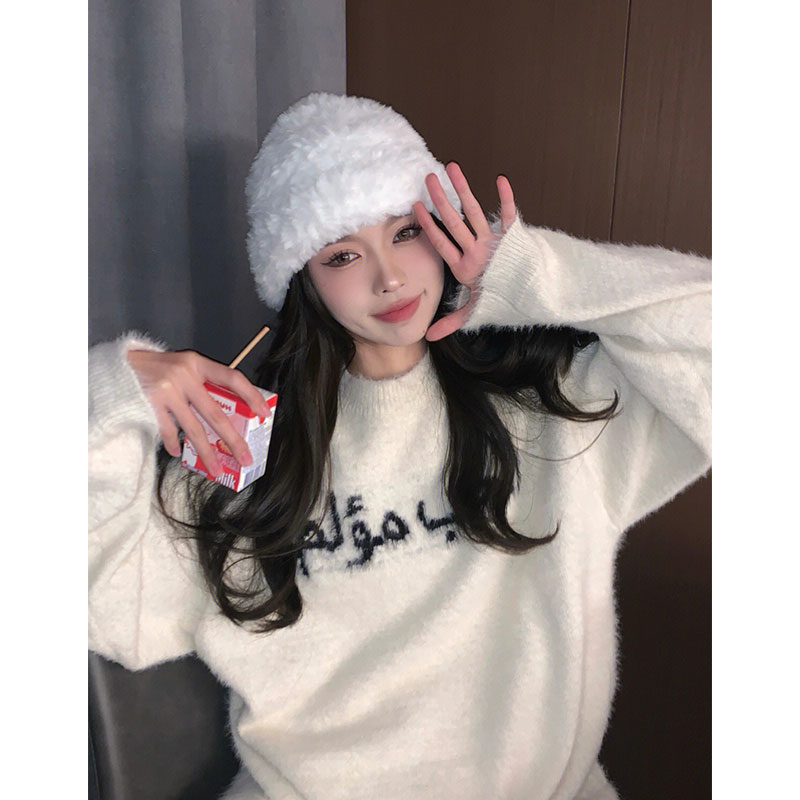 仿貂軟糯白色毛衣女2023秋冬新款慵懶風水貂毛寬鬆針織衫上衣