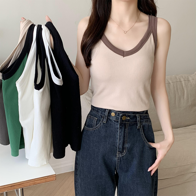 實拍 秋冬季韓版拼色內搭吊帶背心女加絨加厚保暖打底衫無袖