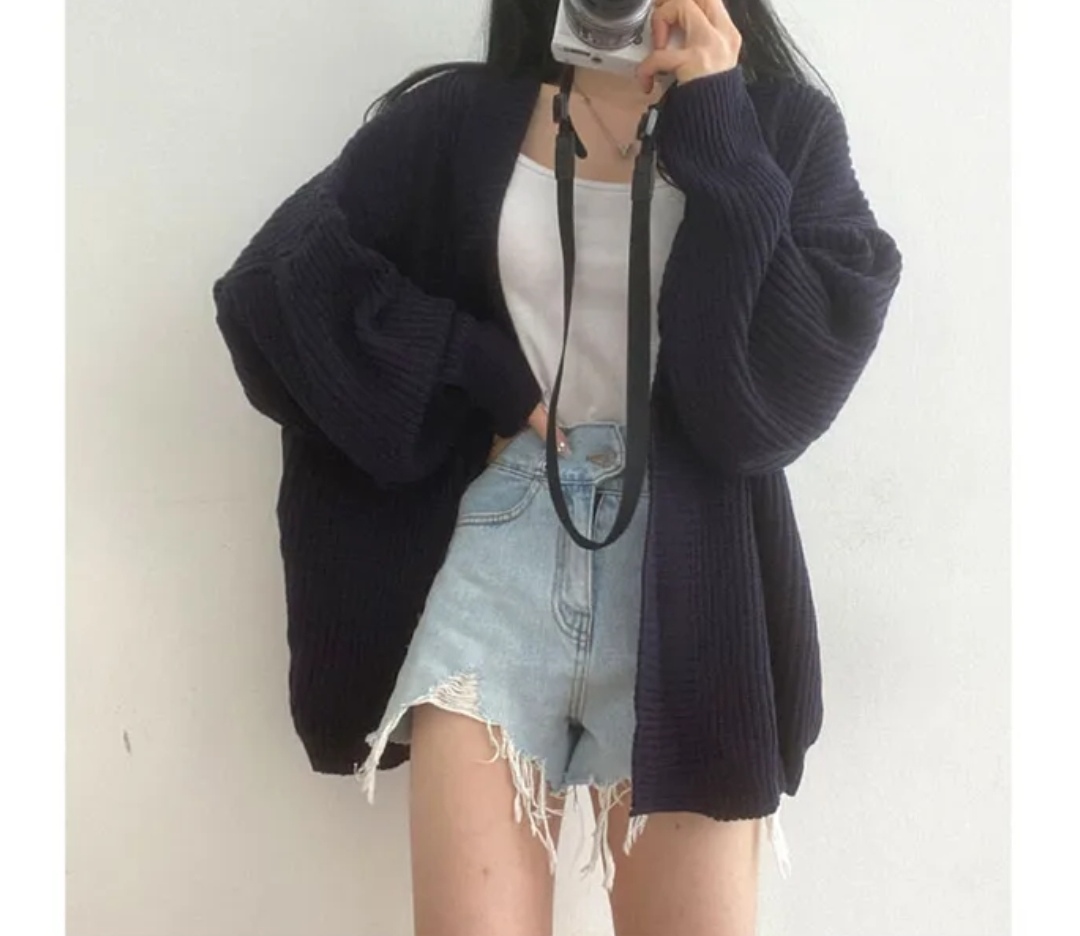 韓國chic秋冬慵懶寬鬆百搭中長款毛衣開衫女保暖休閒外套
