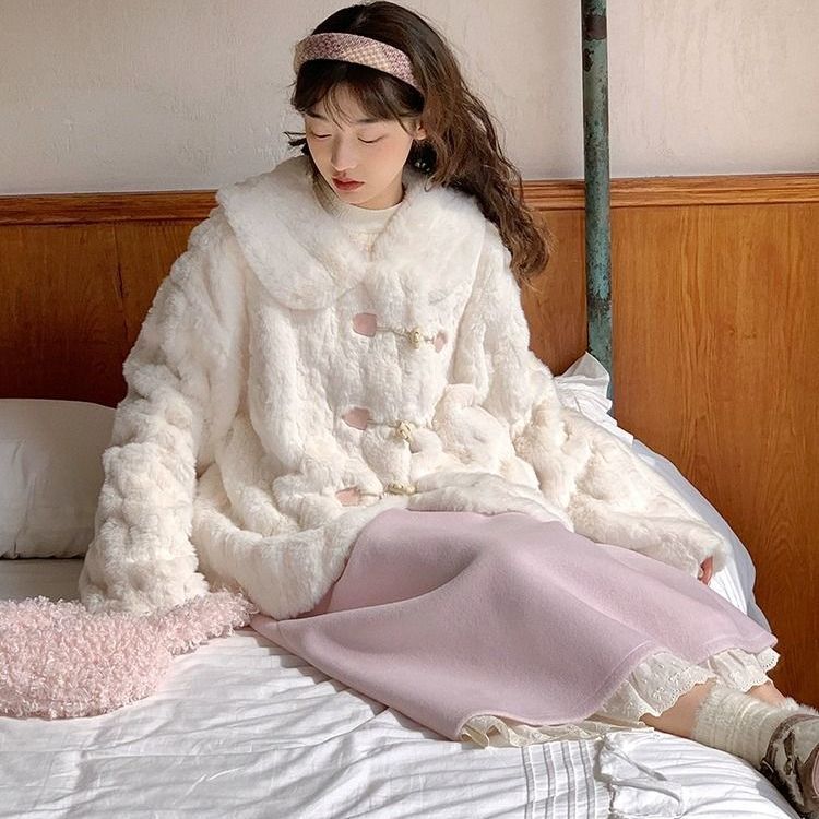 Japanese sweet girl style doll collar furry autumn and winter thickened warm loose suit environmentally friendly fur short coat for women